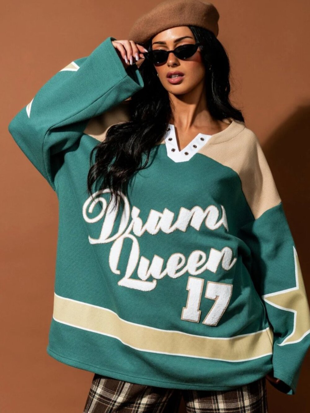 Dressed in LALA Not Your Drama Queen Waffle Knit Hockey Jersey